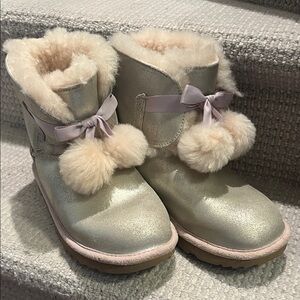 UGG Gita Metallic Gold Fur-Lined Boots with Pom Poms